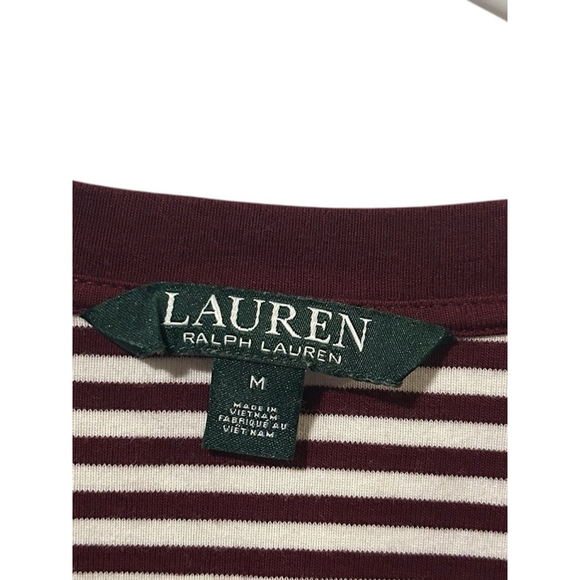 Vintage Ralph Lauren Size Medium Maroon Striped 3/4 Sleeve Blouse - Picture 3 of 3